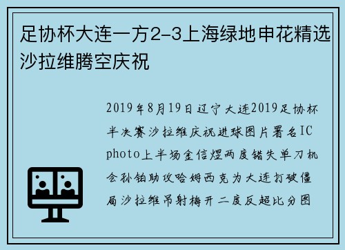 足协杯大连一方2-3上海绿地申花精选沙拉维腾空庆祝